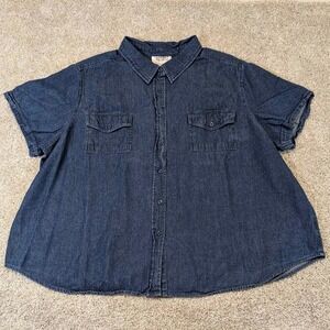 Vintage Mainstreet Blues Womens Denim Shirt 2X Blue Short Sleeve Button